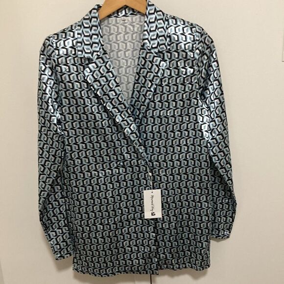 Mermaid Way NWT Silky Lounge Wear/Pajama 2 Piece Set in Geometric Print. Size S. - Picture 4 of 9